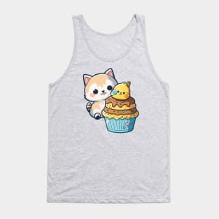 Cute Cat Eating Icecream Tank Top